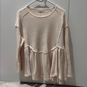 Pink Lily Cream Long Sleeve Peplum Blouse